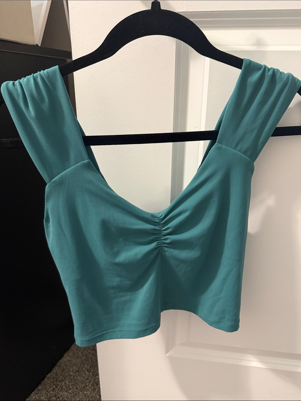 aerie Teal Ruched V-Neck Crop Top